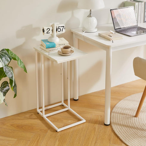 16x12x25 inch YD-TM051W Aibiju C Shaped End Table, Small Side Table for Sofa and Bed, White Bedside Table, Laptop Desk