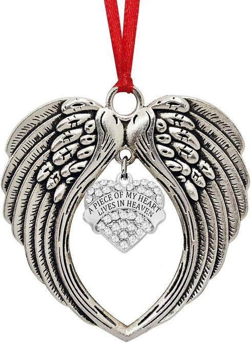 JUPPE Memorial Sympathy Gift - Angel Wings Christmas Ornament Decoration - A Piece of My Heart Lives in Heaven