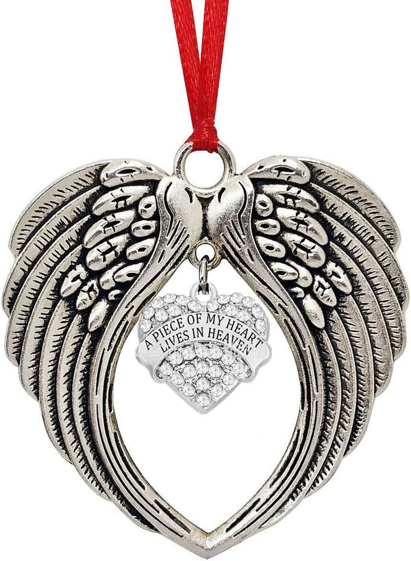 JUPPE Memorial Sympathy Gift - Angel Wings Christmas Ornament Decoration - A Piece of My Heart Lives in Heaven