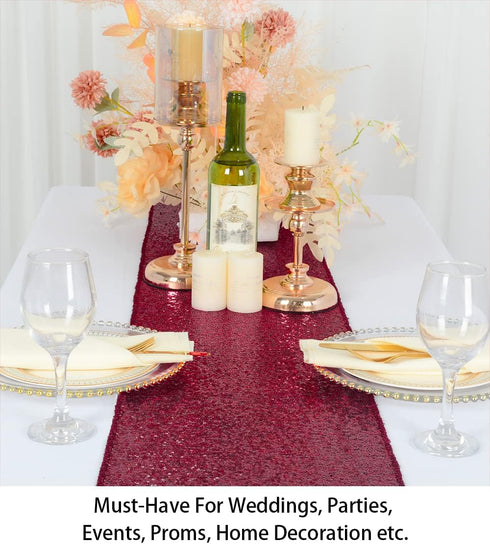 ShinyBeauty Burgundy Table Runners, 2 Packs 12''x72'' Wine Sequin Table Runners for Wedding, Party Decoration