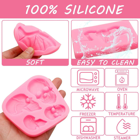 Halloween Fondant Molds, Skull Sheep Head Bat Wings Silicone Molds for Cake Decoration, Set of 5