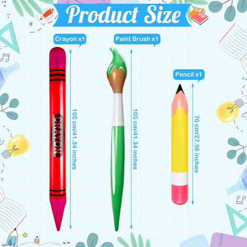 3 Set 3 Pcs Inflatable Crayons Balloons Decoration Giant Large Crayons Pencils Paint Brush Hanging Inflatable Decor