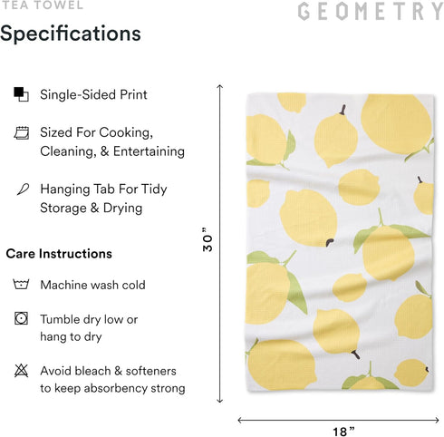 18" 30" 1 Pack GEOMETRY Kitchen Tea Towels - Quick Dry Microfiber Dish Towels for Kitchen Sunny Lemons, x