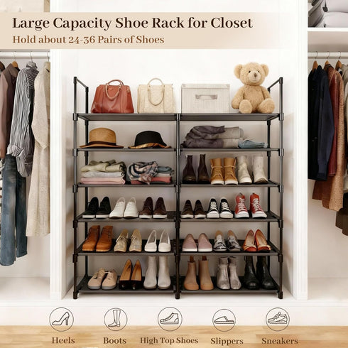 Gmrithaf 6 Closet,Entryway,Dorm,Garage,Corridor, 33.8" 6 Shoe Rack - Tier Shoe Organizer Storage Rack with Non-Woven
