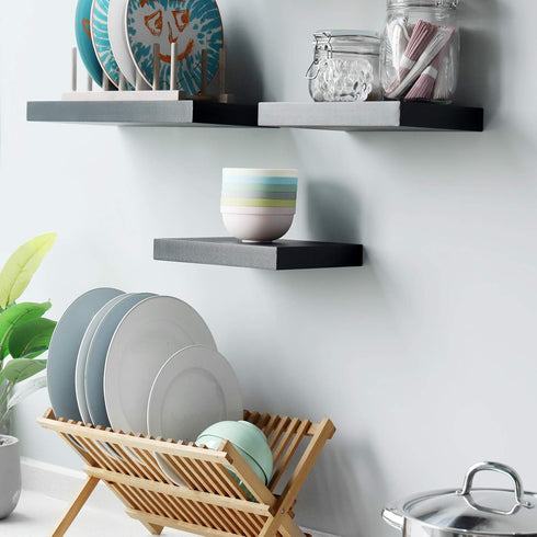 Set 2 8" 10 inch) WELLAND of Floating Shelves Wall Mounted Shelf, for Home Decor with Deep (Black