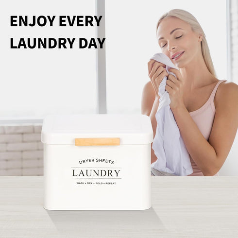 Dryer Sheet Holder with Hinged Lid for Laundry Room Organization, Metal Container for Laundry Room Decor (Cream)