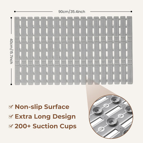 PuoWeo 35.4 15.7 Bathtub Mat Non Slip for Bathroom with Suction Cups and Drain Holes * Shower Mat for Inside Shower