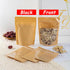 100 PCS Stand Up Pouches, 4 x 6 inch Kraft Paper Food Bags with Clear Window, Reusable Ziplock Storage Bags for Foods