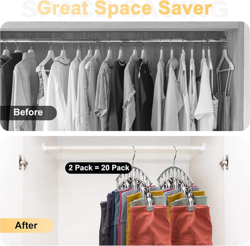 Legging Organizer for Closet, Metal Yoga Pants Hanger with Rubber Coated, 2 Pack with 10 Clips, Grey