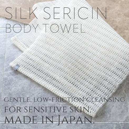 aisen Japan Japanese Silk Sericin Body Towel, Made in Japan Exfoliating Washcloth for Sensitive Skin, Gentle Cleansing