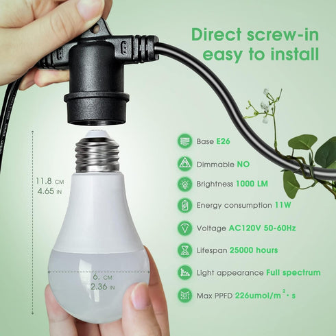 3 8.86ft Bulbs E26 300W Briignite Hanging Grow Light, LED Full Spectrum Grow Lights with Power Cord, Replaceable Base