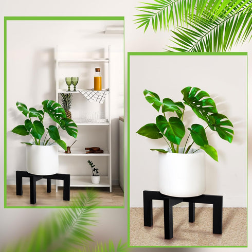 2 Pack 16 Inch 8-18 Inch Wenqik Wood Plant Stand Wooden Plant Pot Holder Mid Century Rattan Flower Boho Rustic Stool