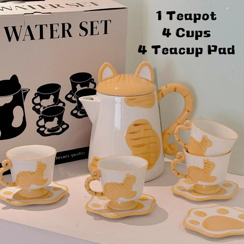 CSZPJLALA Set,Cute Set 4,Perfect Sets 4) Ceramic Cat Tea Cat Paw Tea Mugs And Saucers Of Cat Themed Gifts,Lovely Cat