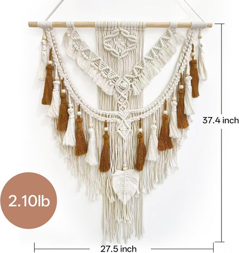 37.4 Lx27.5 lokeisna Macrame Wall Hanging, Woven Tapestry Beige & Dusty Rose Handmade Craft Macrame Wall Room Decor