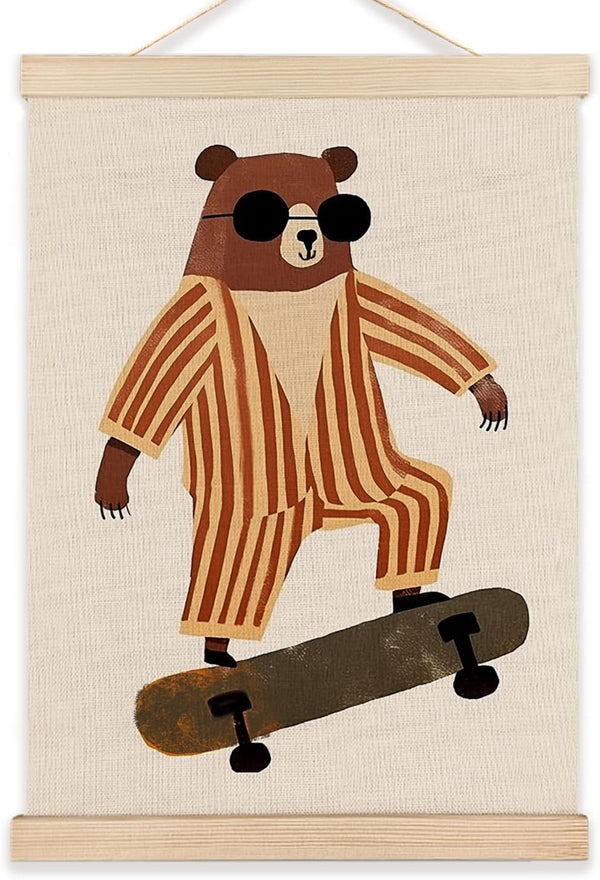 LZYRF Sunglasses Bear Wall Decor, Woodland Animal Nursery Decor, Funky Skateboard Bear Animal