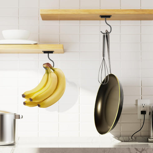 Counter, 1 Pack bussdis Banana Hook Under Cabinet - Adhesive Banana Hanger Under Metal Banana Holder Stand for Hanging