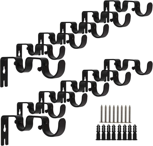 12 PCS Heavy Duty Double Curtain Rod Brackets, Black Wall Mount Holder for Double Rod