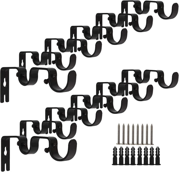 12 PCS Heavy Duty Double Curtain Rod Brackets, Black Wall Mount Holder for Double Rod