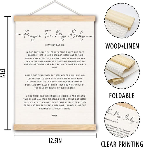 pouep 12x16 Inches Nursery Wall Decor, Prayer for My Baby Nursery Wall Art Poster Hanger Frame, Christian Baby Gifts