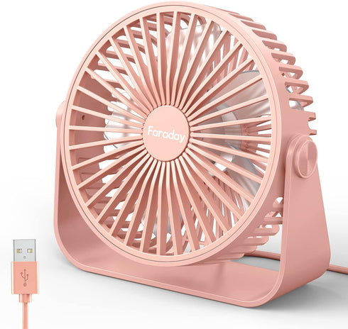 FARADAY USB Desk Fans, 5 Inches Portable Table Fans with 360° Head Rotation, Small Personal Desktop Fan (Pink)