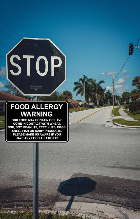 CCPARTON Metal Sign Food Allergy Warning, Caution Aluminum Tin Sign for Home Cafe Bar, 8x12 Inches