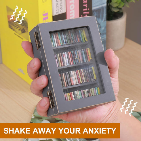 CLVTREBETO 100pcs Anxiety Mini Bookshelf Ornament | Shake Away Your Anxiety Rustic Book Library with Miniature Books |