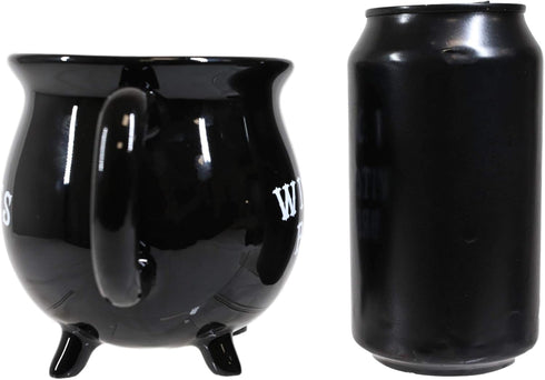 Ebros 14oz Wicca Sacred Crescent Moon Cauldron Mug, Black Coffee Tea Drink Cup