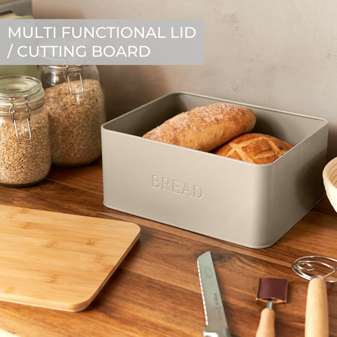 Beautiful Bread Box with Wooden Lid for Kitchen Countertop, Spacious Container for Homemade Bread, Muffins, Bagels