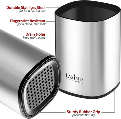 Laxinis World Kitchen Utensil Holder, Large Caddy Organizer, Modern Rectangular Design, 6.1” x 5” (utensils not