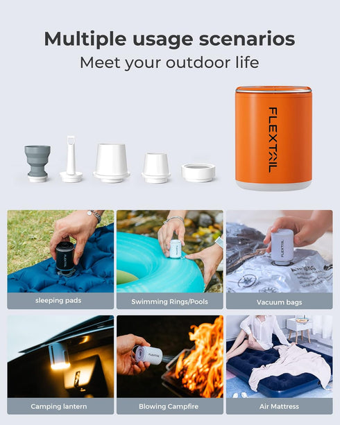 FLEXTAILGEAR Portable Air Pump with Camping Lantern, Rechargeable Air Mattress Pump for Inflatables