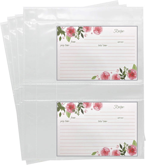 20 Pack Clear Recipe Card Page Protectors, 4" x 6", 2 Pockets Per Page, Holds 4 Cards, Perfect for Organizing Recipes