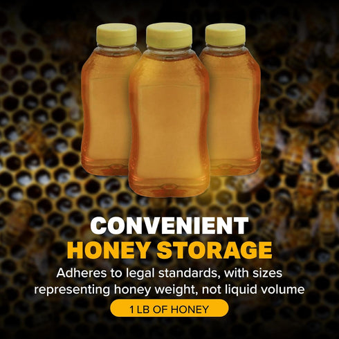 1 lb 24-Pack Mann Lake Refillable Hourglass Honey Jars | Plastic Containers with Yellow Flip-Top Lids | Empty Bottles