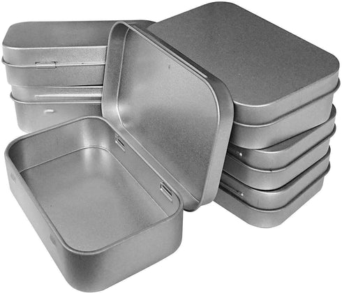 6 Pcs Mini Metal Hinged Tin Box Container Kit with Lid for Home Storage, 3.7x2.3x0.8 Inch, Silver
