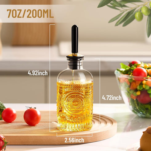 7OZ, Baalaka Glass Oil Bottles Olive Oil Dispenser Bottle for Kitchen with Metal Spout, Elegant Glass Cooking Dispenser