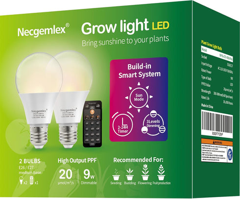 Smart LED Grow Light Bulbs with Remote Controller, Sun Mode, Built-in Daily