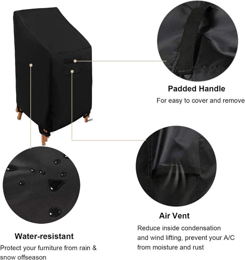 (2 Pack 25.5"L 25.5"W 47"H, WOMACO Stackable Patio Chair Cover Waterproof Outdoor Stacking High Back Chair Cover Water