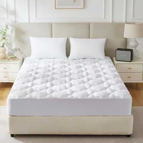 CozyLux Queen Mattress Pad - Cotton Deep Pocket Non Slip Breathable Soft Quilted Fitted Mattress Topper, Up to 18"