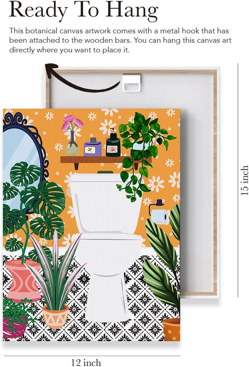 EVXID Botanical Bathroom Canvas Poster Painting Wall Art, Framed 12 x 15 Inch for Restroom Decor