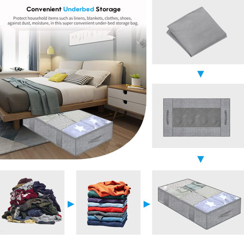 Onlyeasy Large Underbed Storage Bags Organizer Container (2 Pack) with 4 Handles and Clear Window, Herringbone Grey