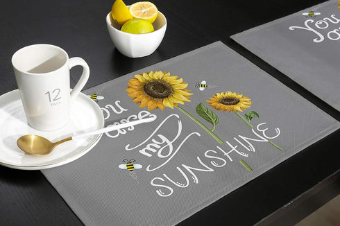 You are My Sunshine Placemat Set of 6 for Dining Table - Cotton Linen Waterproof Cloth Table Mat, Easy Clean