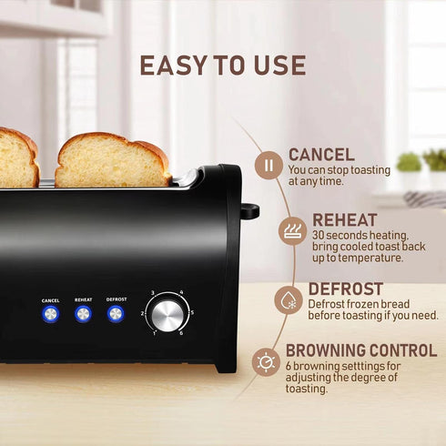 Long Slot Toaster, 2 Slice Stainless Steel with Cover, 1.65'' Extra Wide Slot, 6 Shade Settings, Removable Crumb Tray,