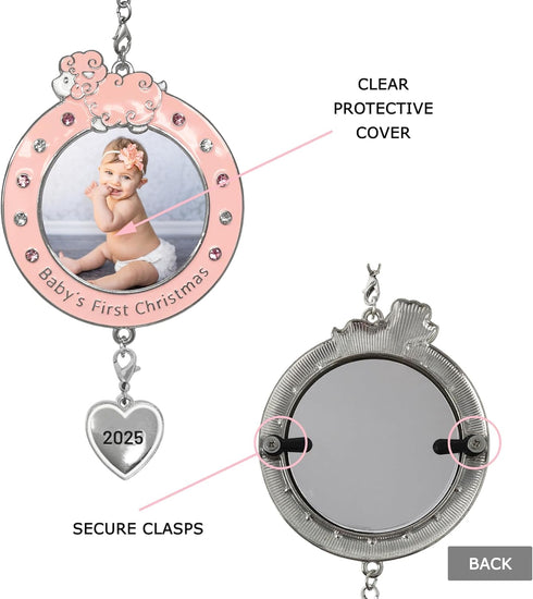 BANBERRY DESIGNS Baby Girl's First Christmas Photo Ornament - 2025 Dated Keepsake Decoration for Newborn Daughter - 3"