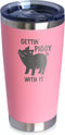 Bevvee Gettin Piggy Insulated Coffee Tumbler Cup, Stainless Steel Mug with Sliding Lid, Pig Themed Coffee Gifts (Pink)