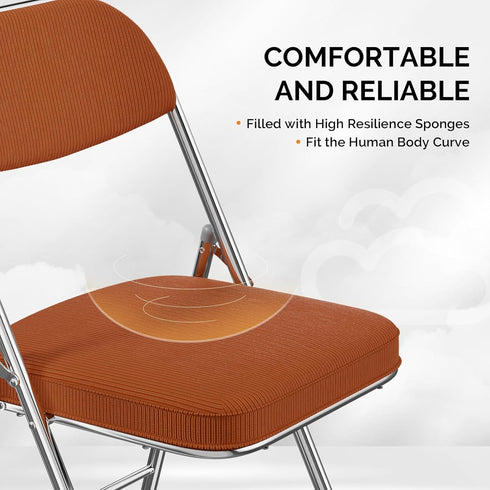 350 lbs Set 1, VINGLI Folding Chairs with Padded Seat & Backrest, Metal Frame, Durable Corduroy Fabric, Capacity
