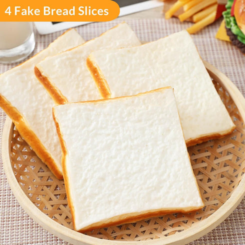 Joeabor 4 Set Artificial Bread Slice Fake White Sliced Bread Realistic Fake Food for Display Faux Bread Slice Model