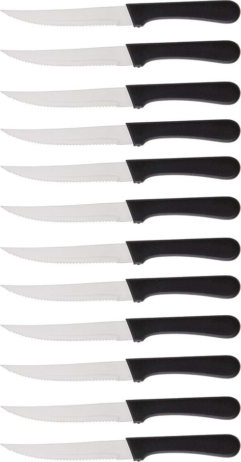 Steak Knives Serrated Set - Restaurant Quality, Stainless Steel, 4.25-Inch, Pointed Tip (12)
