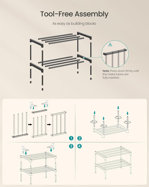 2-Tier Closet, 11.8 17.7 12.2 Inches, ULSA112BH01 SONGMICS Shoe Rack for Compact Metal Shoe Organizer Shelf