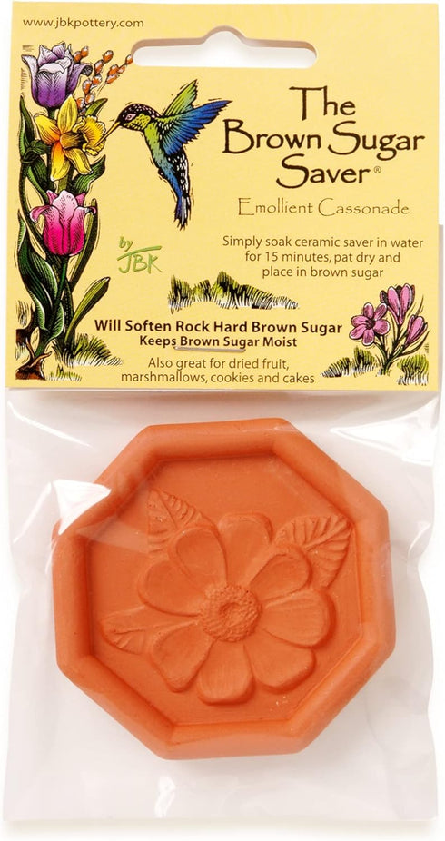 JBK Pottery Terracotta Brown Sugar Saver Handmade Terra Cotta Keeper with Decorative Flower Discs Food-Safe, Made