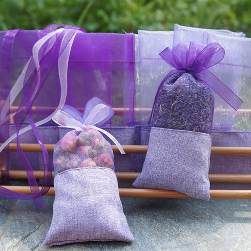 Lozom (24pcs) Sachet Empty Bags Purple Gauze Cotton-Ramie Sacks for Lavender, Spice and Herbs