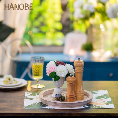 Hanobe Wood Decorative Tray - Round Unfinished Wooden Trays DIY Ottoman Serving Tray Centerpiece Candle Holder for Kitchen Countertop Crafts Art Home Decor Montessori Activity by Hanobe